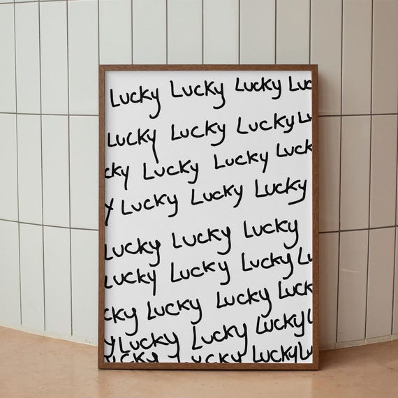 How Lucky Are We Art Print Black And White Hand Written Wall Positive Affirmation Decor Bedroom Dorm Drawn Home