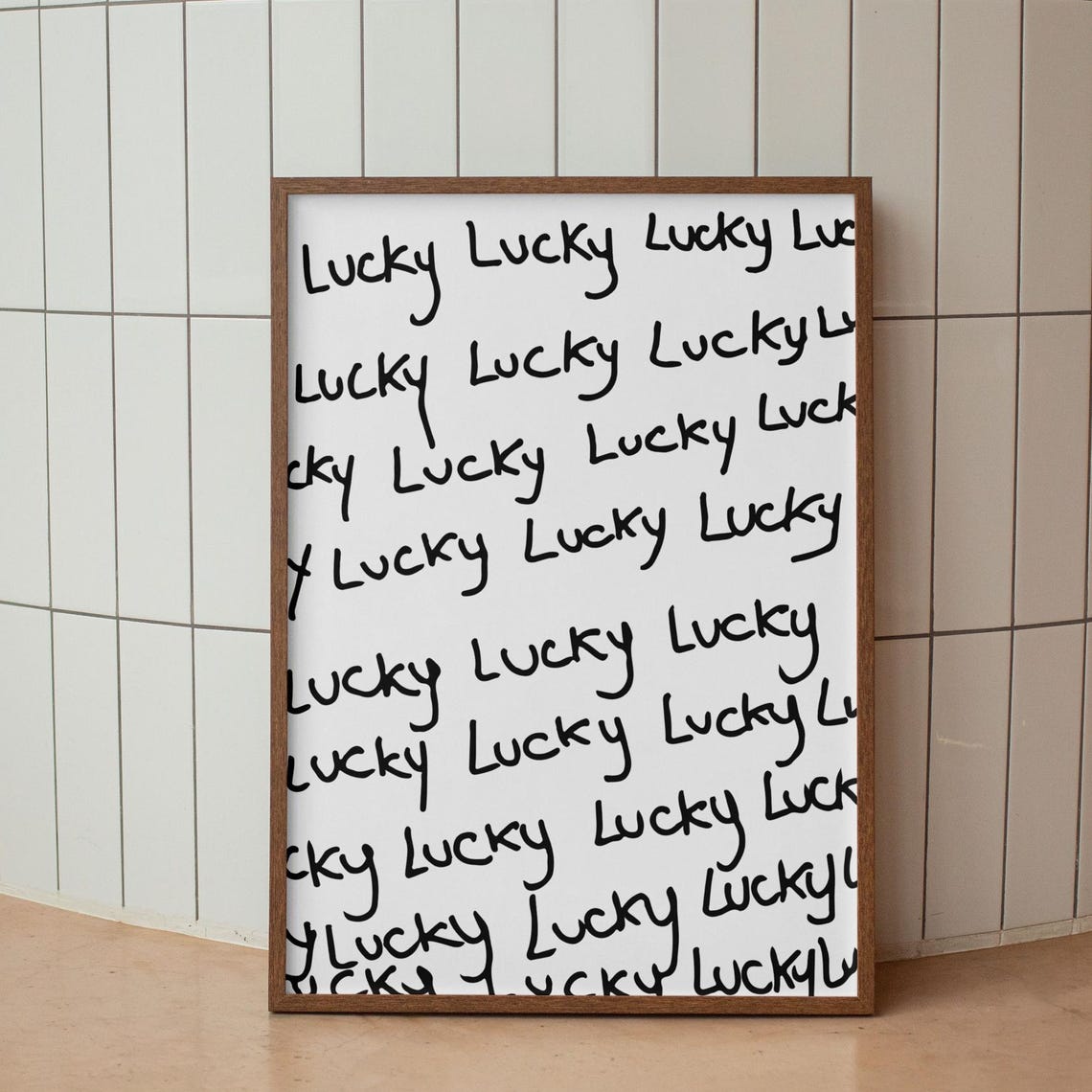 How Lucky Are We Art Print Black And White Hand Written Wall Positive Affirmation Decor Bedroom Dorm Drawn Home