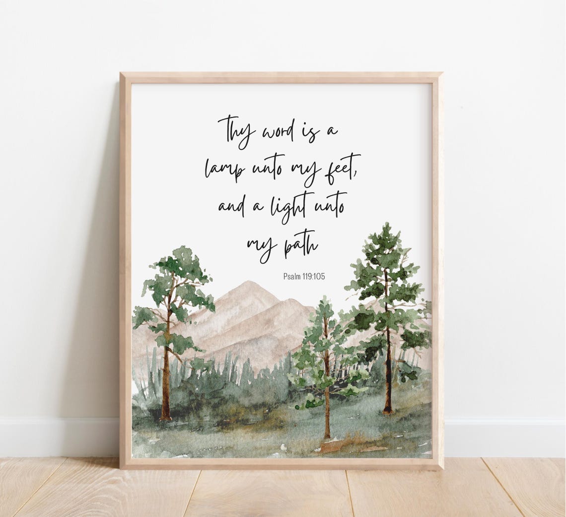 Psalm 119:105 Thy Word Is a Lamp Forest Mountain Bible Wall Art