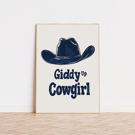 Giddy Up Cowgirl Navy Cowboy Hat Western Quote Trendy Bar Cart Poster