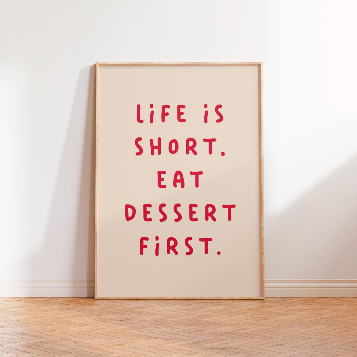 Life Is Short Eat Dessert First Pink Red Kitchen Quote Poster Gift - Image 2