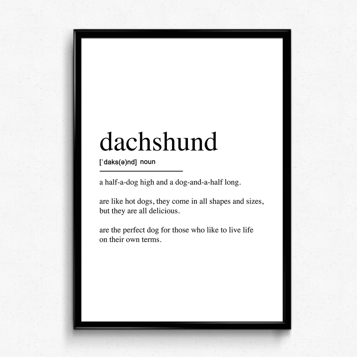 Dachshund Definition Poster, Gift Art Print