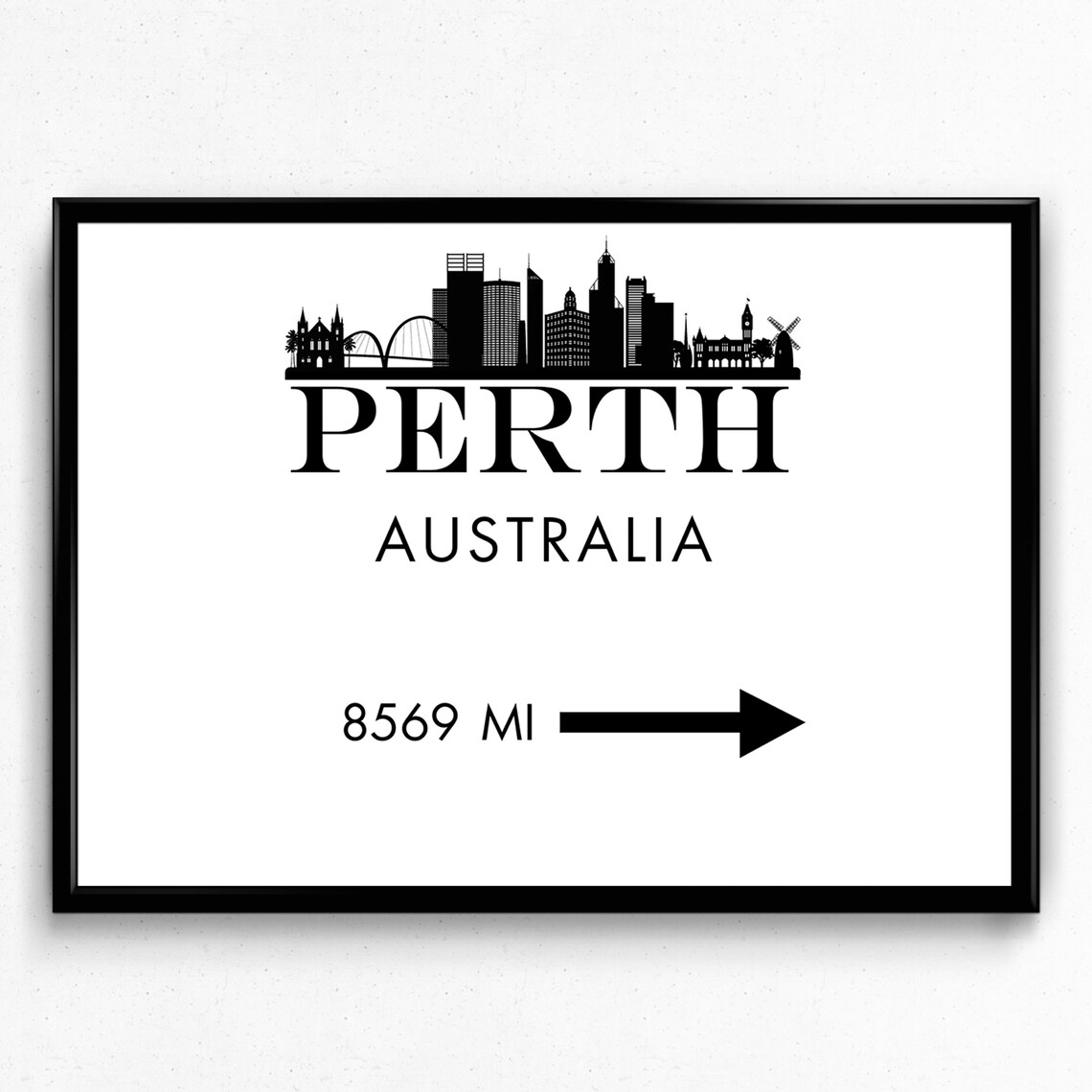 Perth Australia Skyline Print Mileage Sign Travel Poster Wrapped Canvas