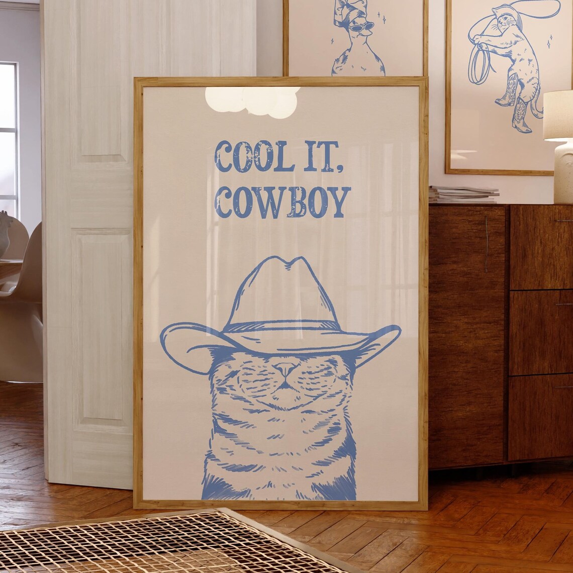 Cool It Cowboy Cat, Vintage Cat Art Print