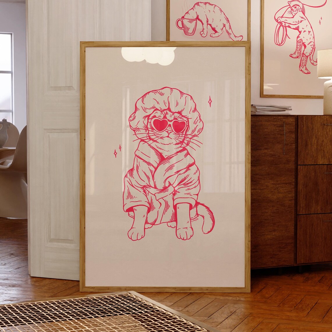 Bath Cat Print, Vintage Retro Bathroom Art