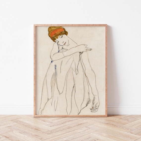 Egon Schiele Standing Female Nude with Red Hat Vintage Art Poster