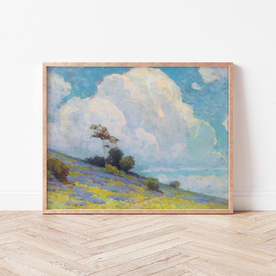 Rolling Yellow Meadow With Blue Sky Art Wall Countryside Farmhouse Home Decor Wild Violets La0025