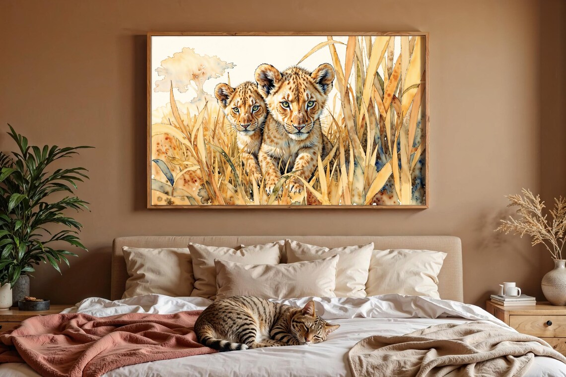 Two Curious Lion Cubs in Tall Grass Intimate Close-Up Poster - Image 3
