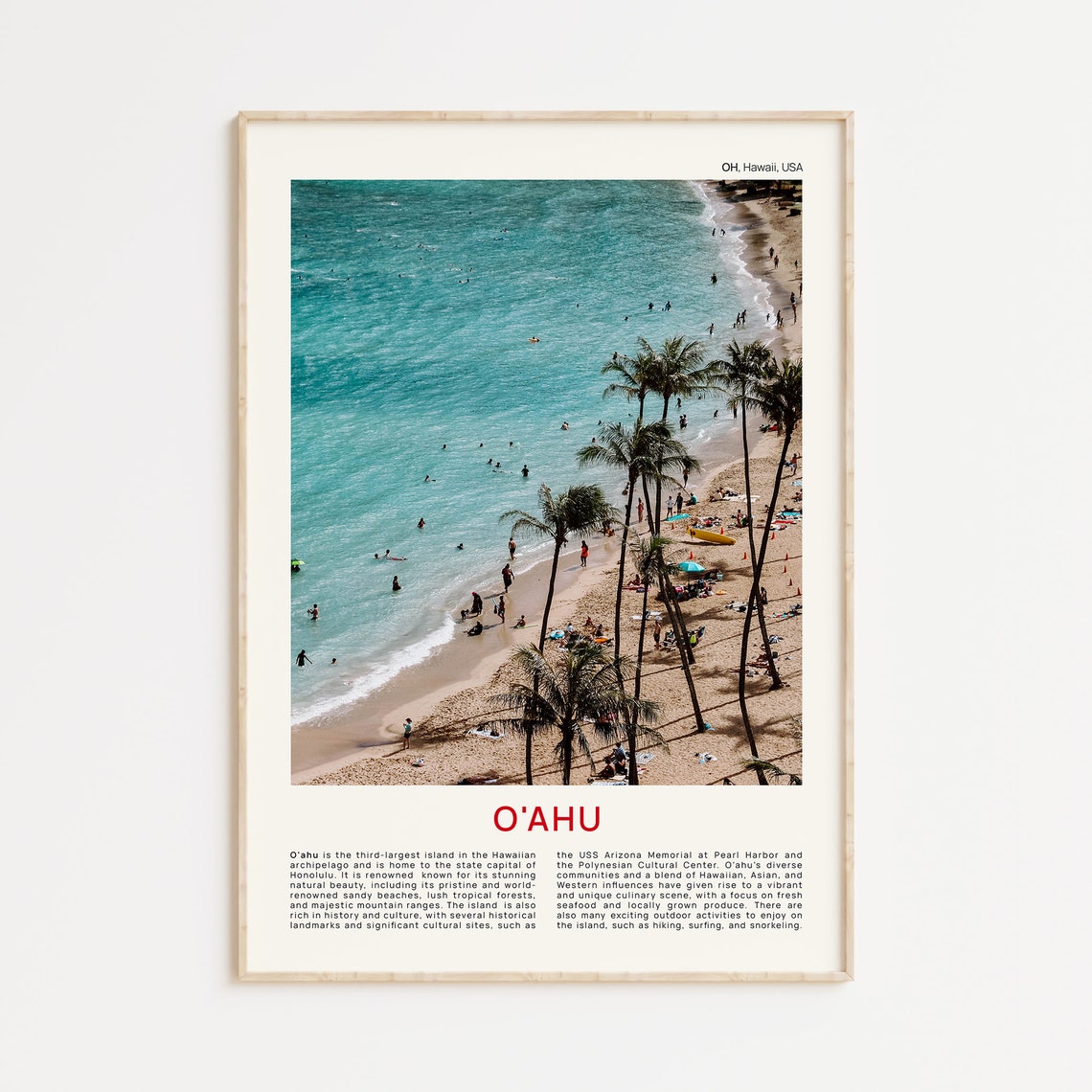 Minimalist O'ahu Travel Photo Poster Featuring a Palm-Lined Beach
