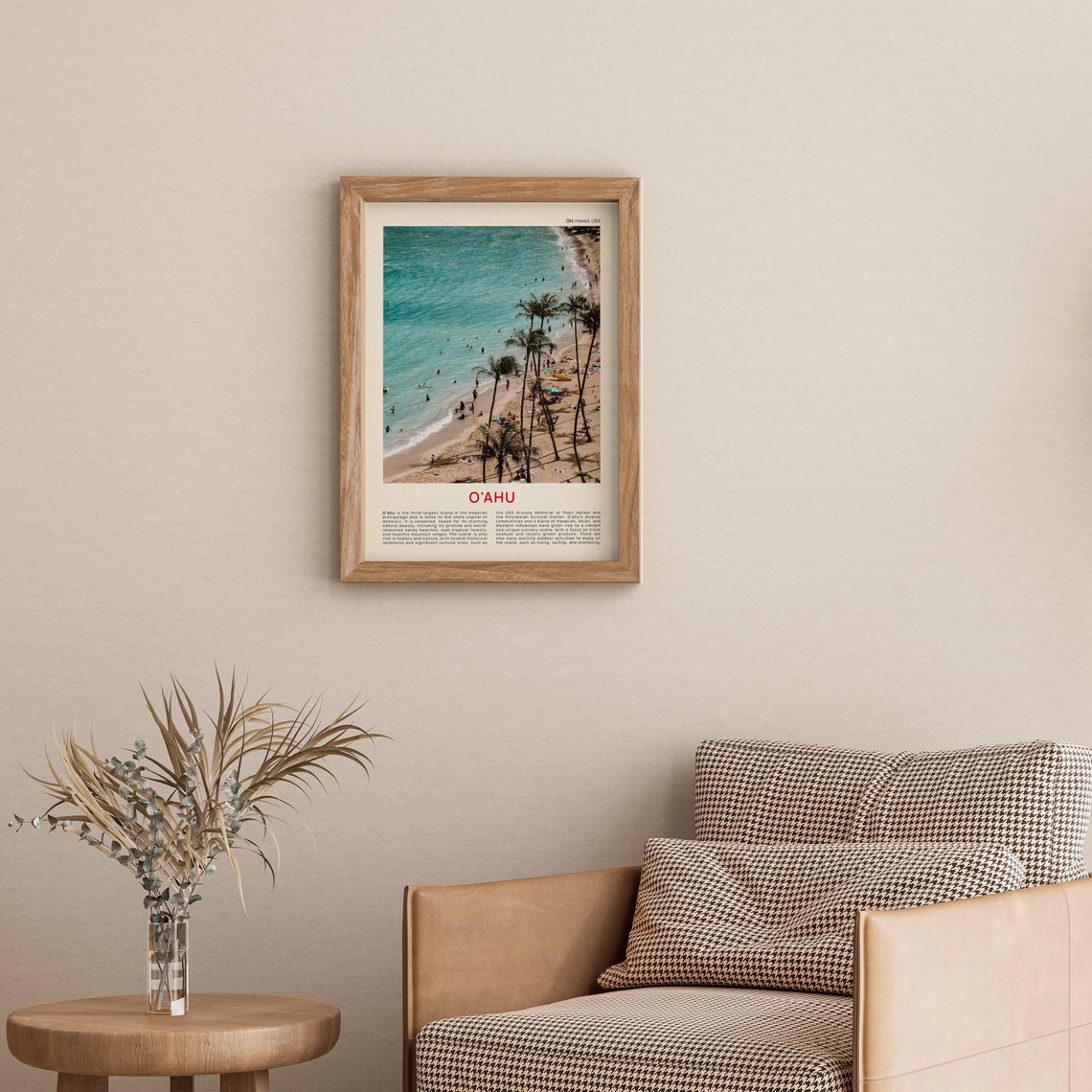 Minimalist O'ahu Travel Photo Poster Featuring a Palm-Lined Beach - Image 4