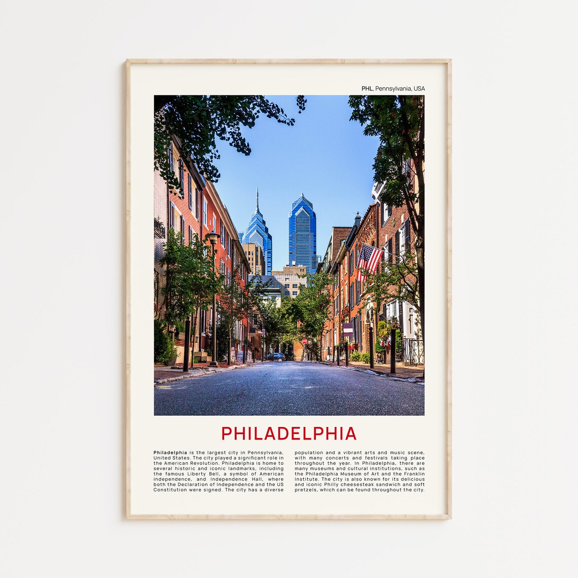 Philadelphia Historic Brick Street Skyline Film Photo Travel Poster