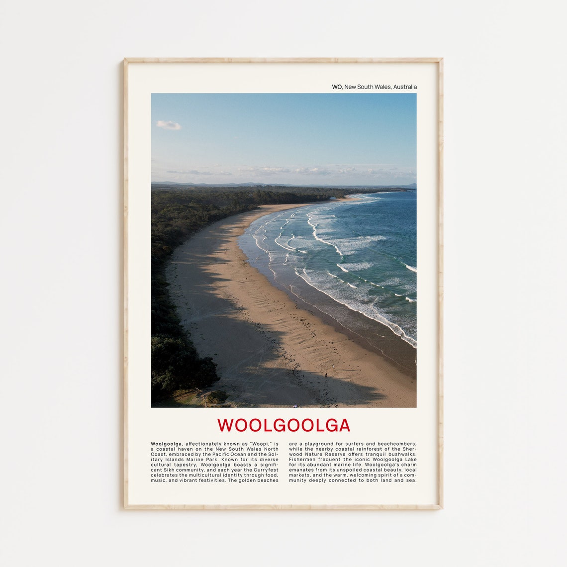 Woolgoolga Australia Aerial View Long Golden Surf Beach Coast Poster
