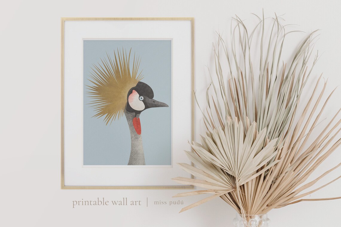 African Grey Crowned Crane Illustration Art Print - Image 2