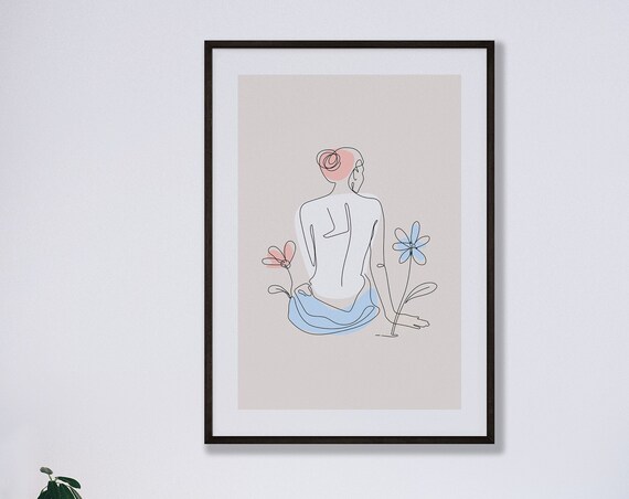 Seated Woman Line Art Poster Floral Minimalist Feminine Wall Decor
