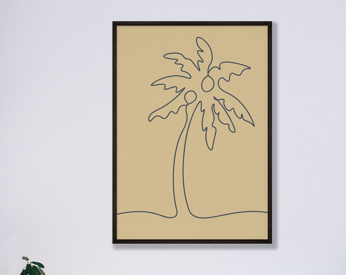 Palm Tree Continuous Line Art Minimalist Beige Tropical Poster