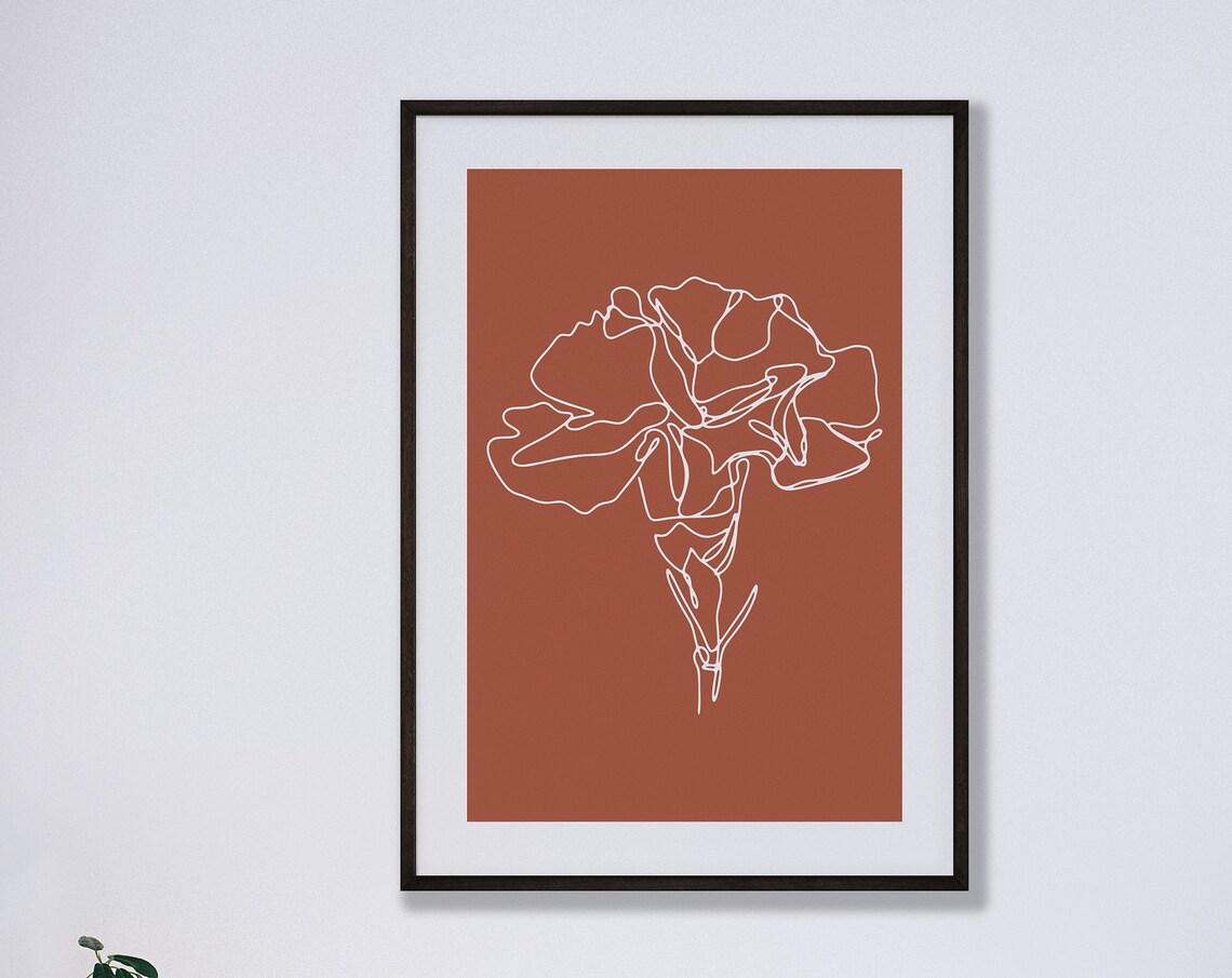 Continuous Line Flower Sketch Terracotta Minimalist Art Poster