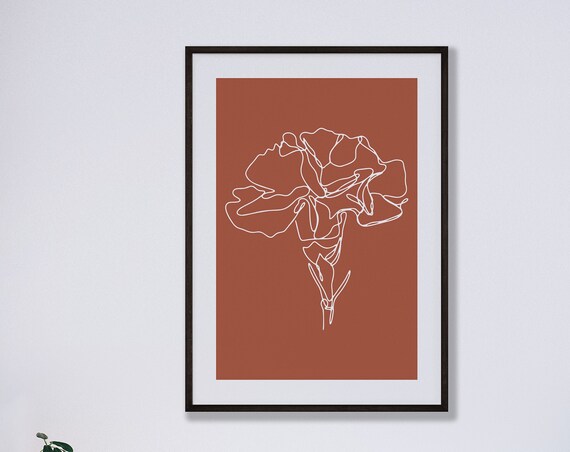 Continuous Line Flower Sketch Terracotta Minimalist Art Poster