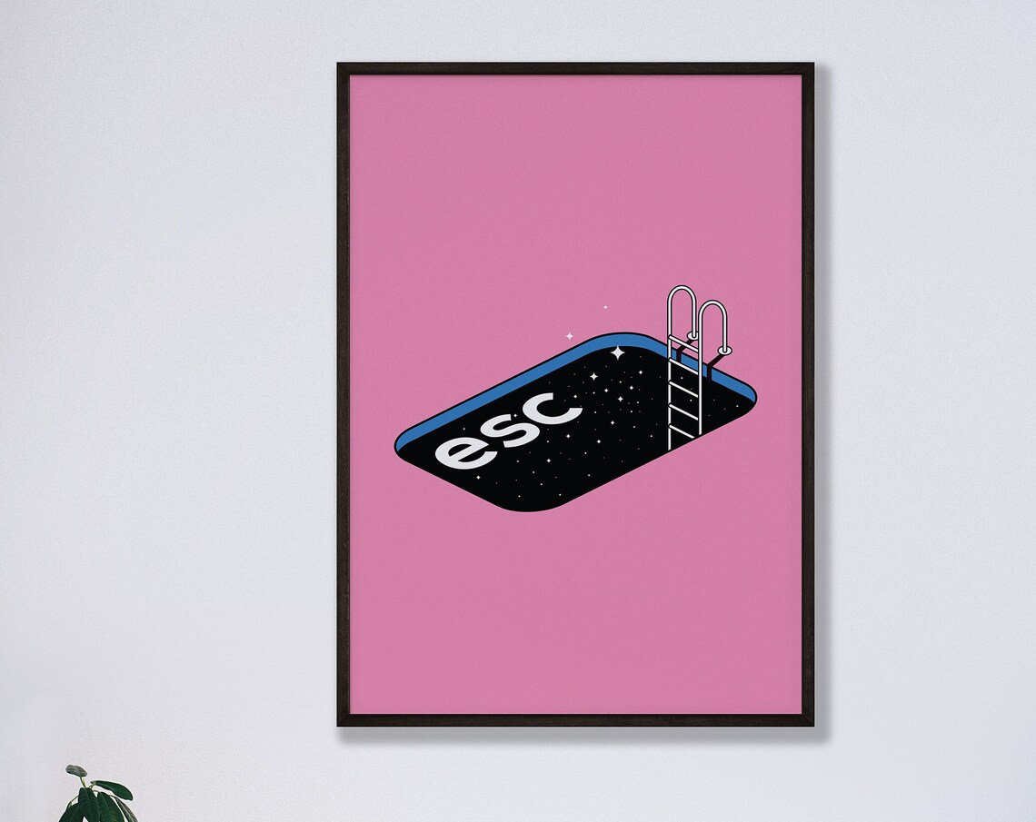 Esc Keyboard Key Cosmic Swimming Pool Pink Pop Art Style Poster
