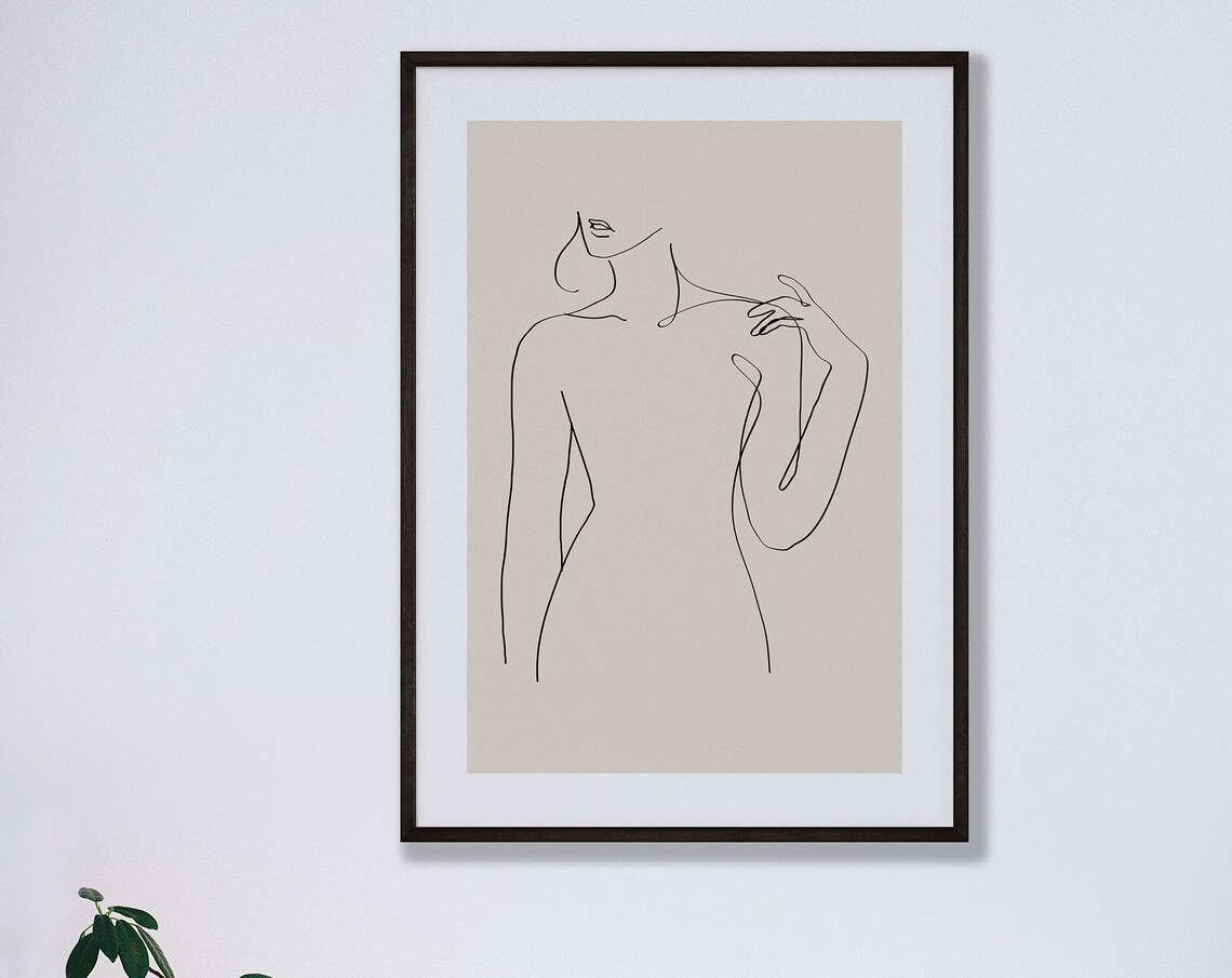 Woman Figure Line Art Minimalist Feminine Poster Beige Wall Decor