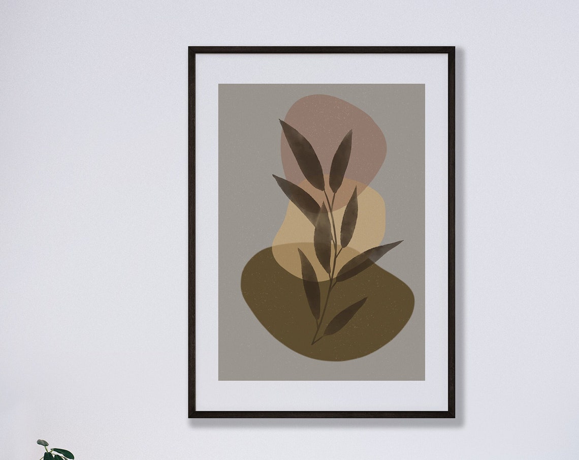 Earthy Minimalist Botanical Leaf Abstract Layered Shapes Poster
