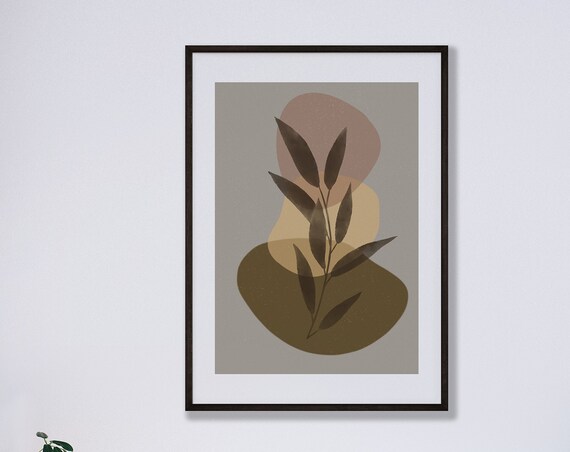 Earthy Minimalist Botanical Leaf Abstract Layered Shapes Poster