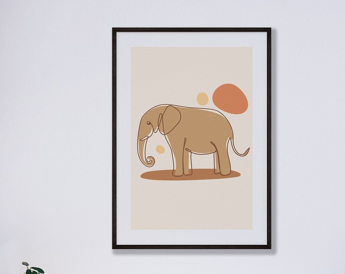 Elephant Poster Line Art Trendy Wall Continuous Minimalist