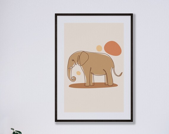 Elephant Poster Line Art Trendy Wall Continuous Minimalist
