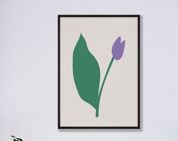 Purple Tulip Minimalist Botanical Single Stem Modern Style Poster