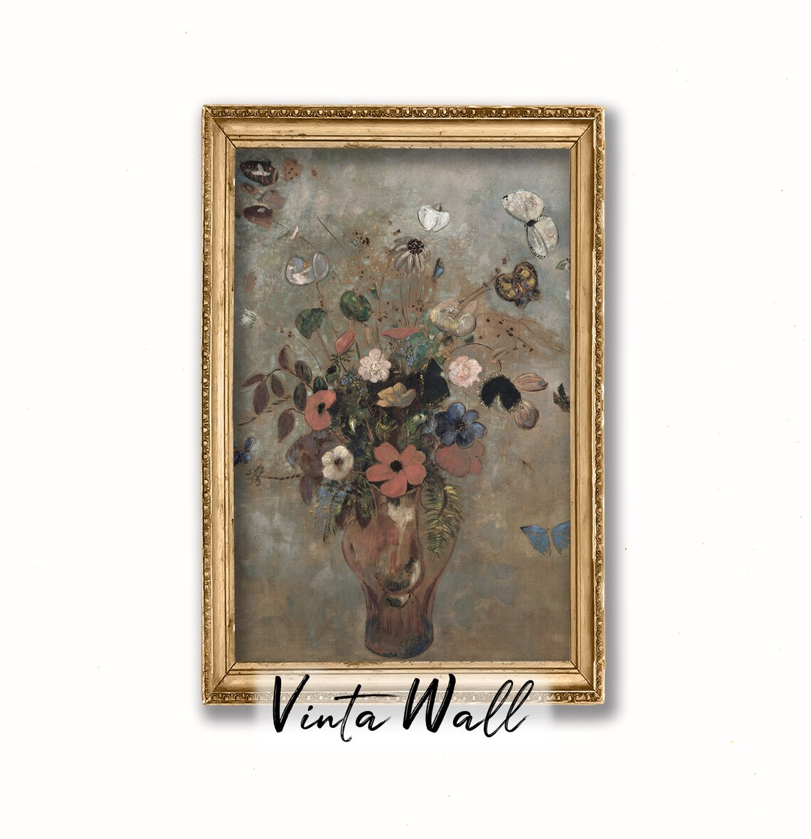 Wildflower Bouquet in a Vase with Butterflies Vintage Floral Poster - Image 3