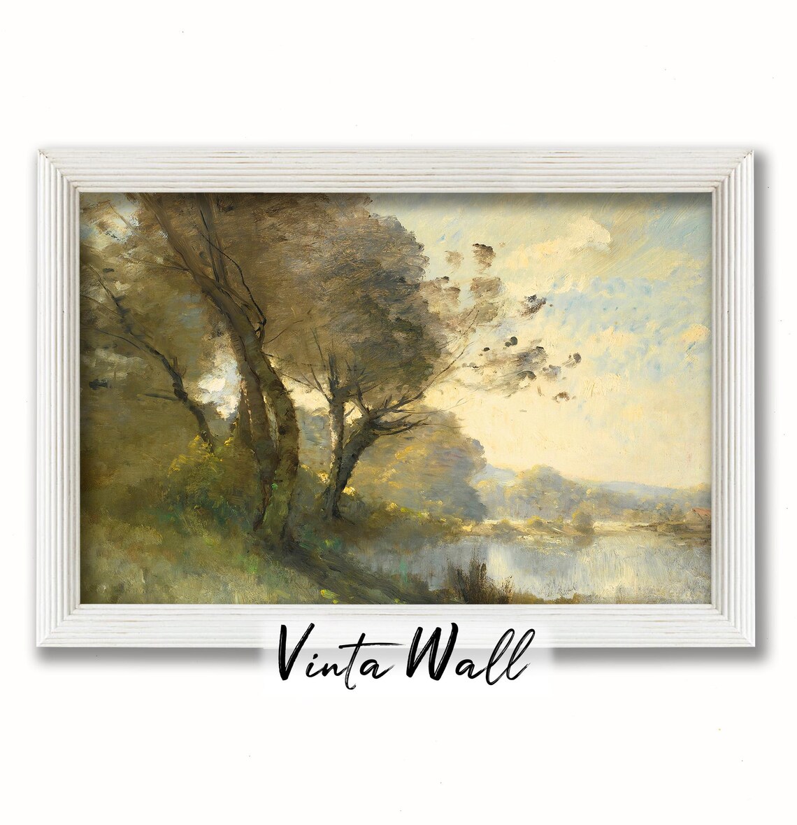 Sunlit Trees Beside Calm River Dappled Light Vintage Oil Landscape Poster - Image 4