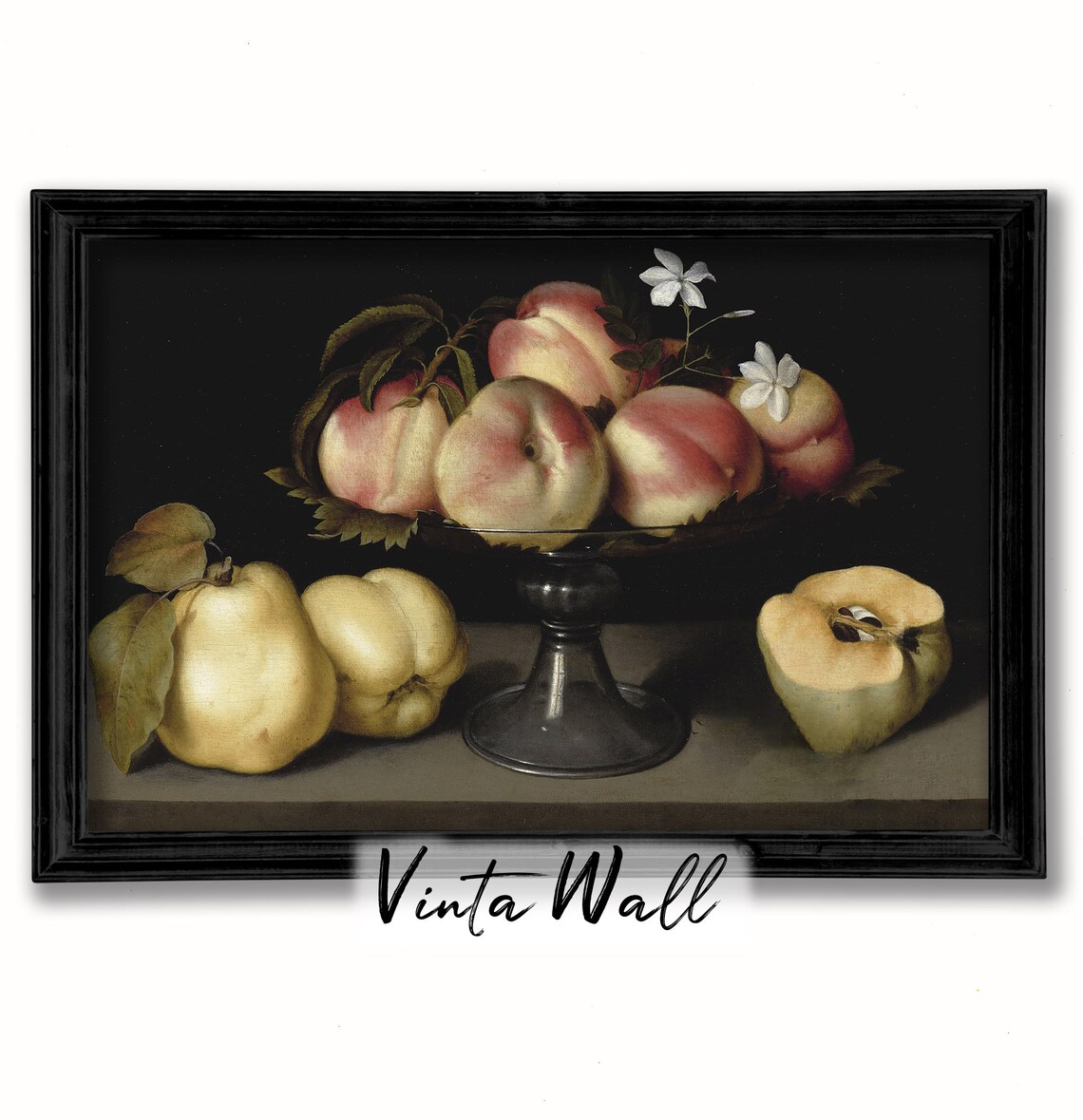 Country Kitchen Painting Dark Accademia Black Rustic Moody Print Peach Pears Still Life Oil Vintage Art Home Wall Decor Fruit - Image 2