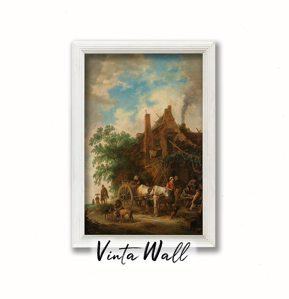 Village Tavern Horse Cart Rustic Inn Vintage Dutch Scene Poster - Image 3