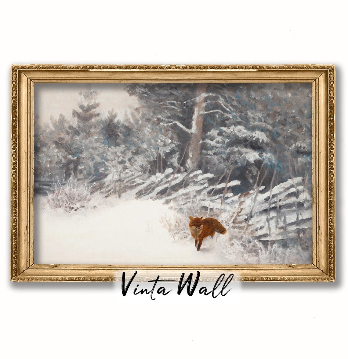 Red Fox Snowy Winter Forest Vintage Wildlife Painting Poster - Image 4