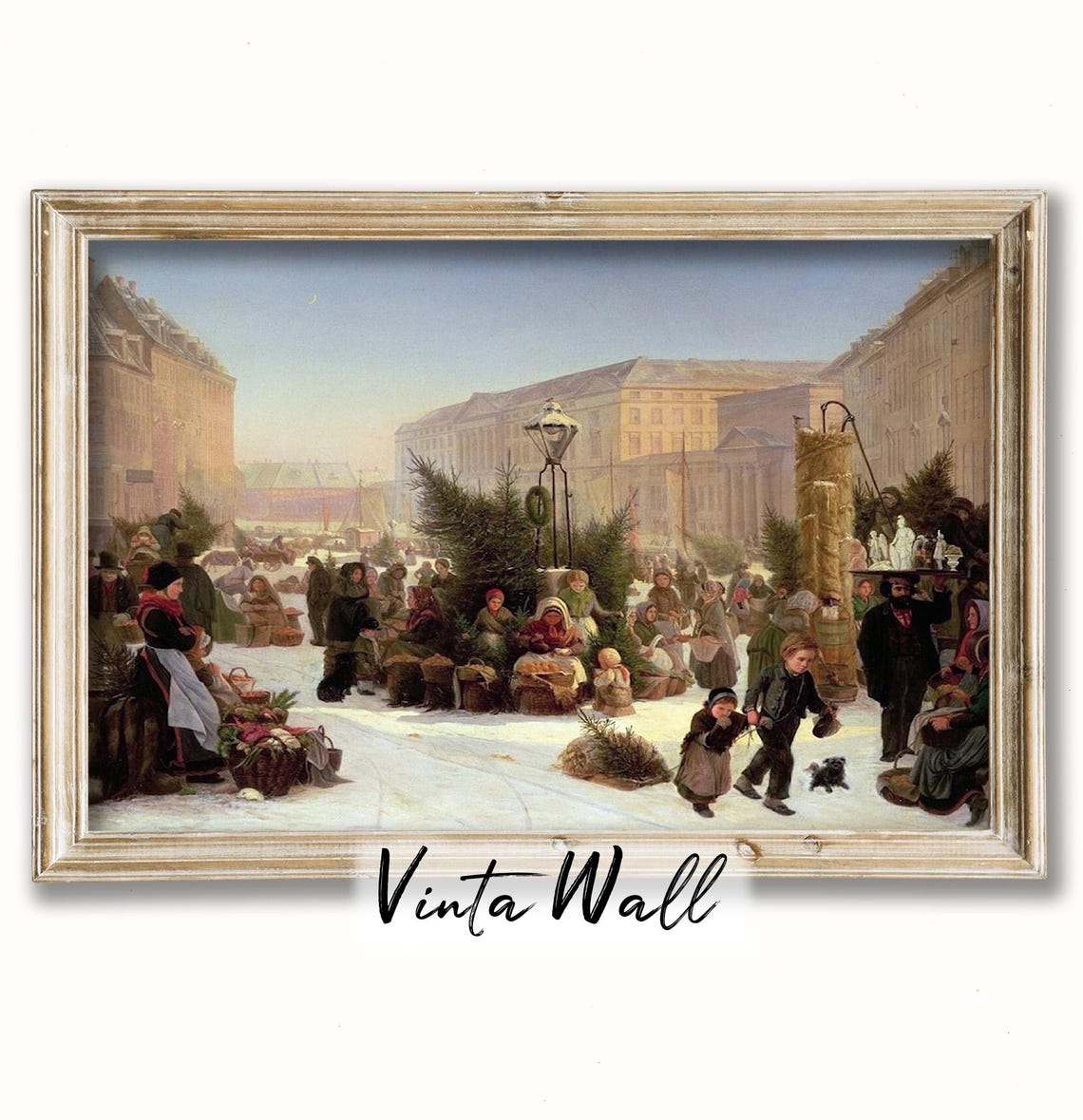 Christmas Tree Market Snowy Square Vintage Holiday Scene Poster