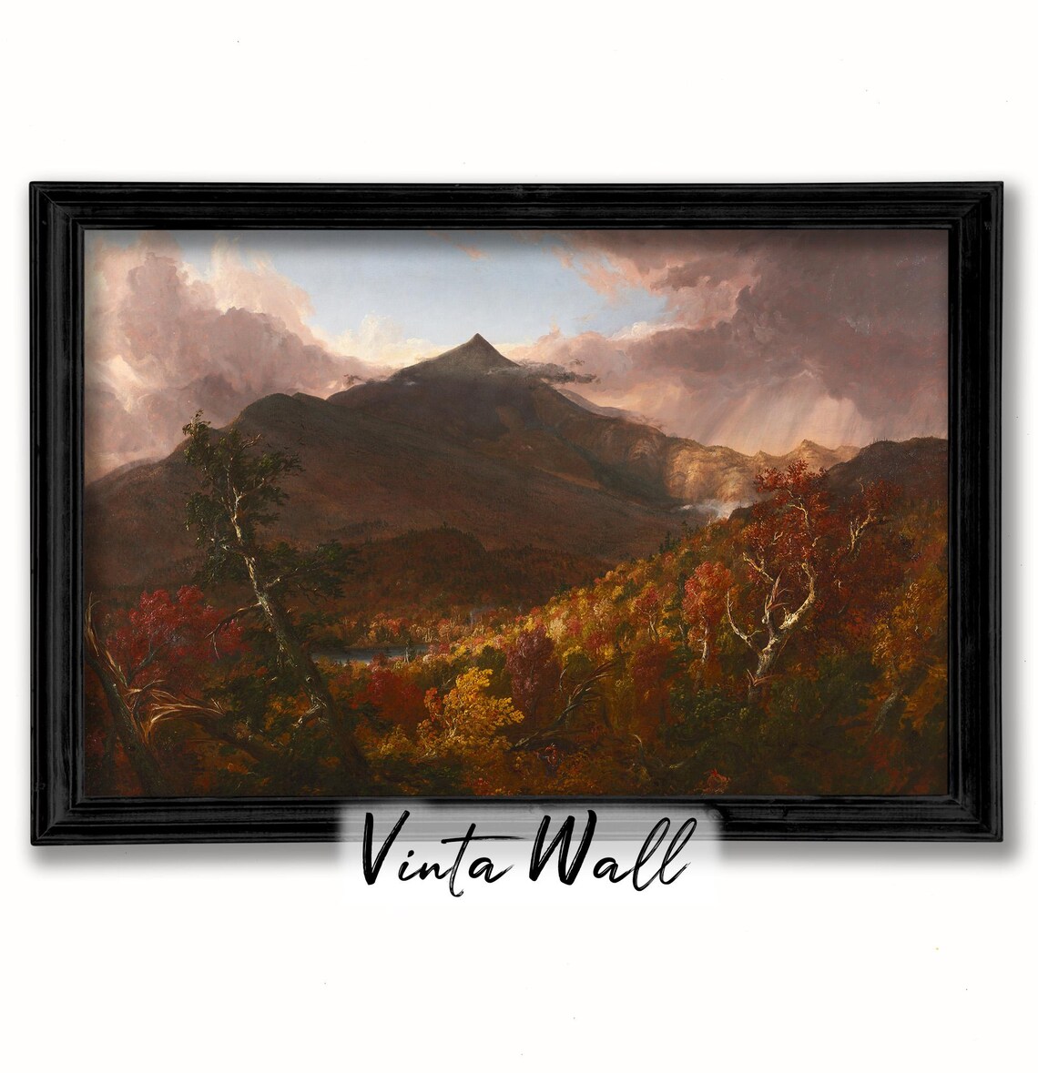 Stormy Mountain Peak Autumn Trees Dramatic Vintage Landscape Poster - Image 3