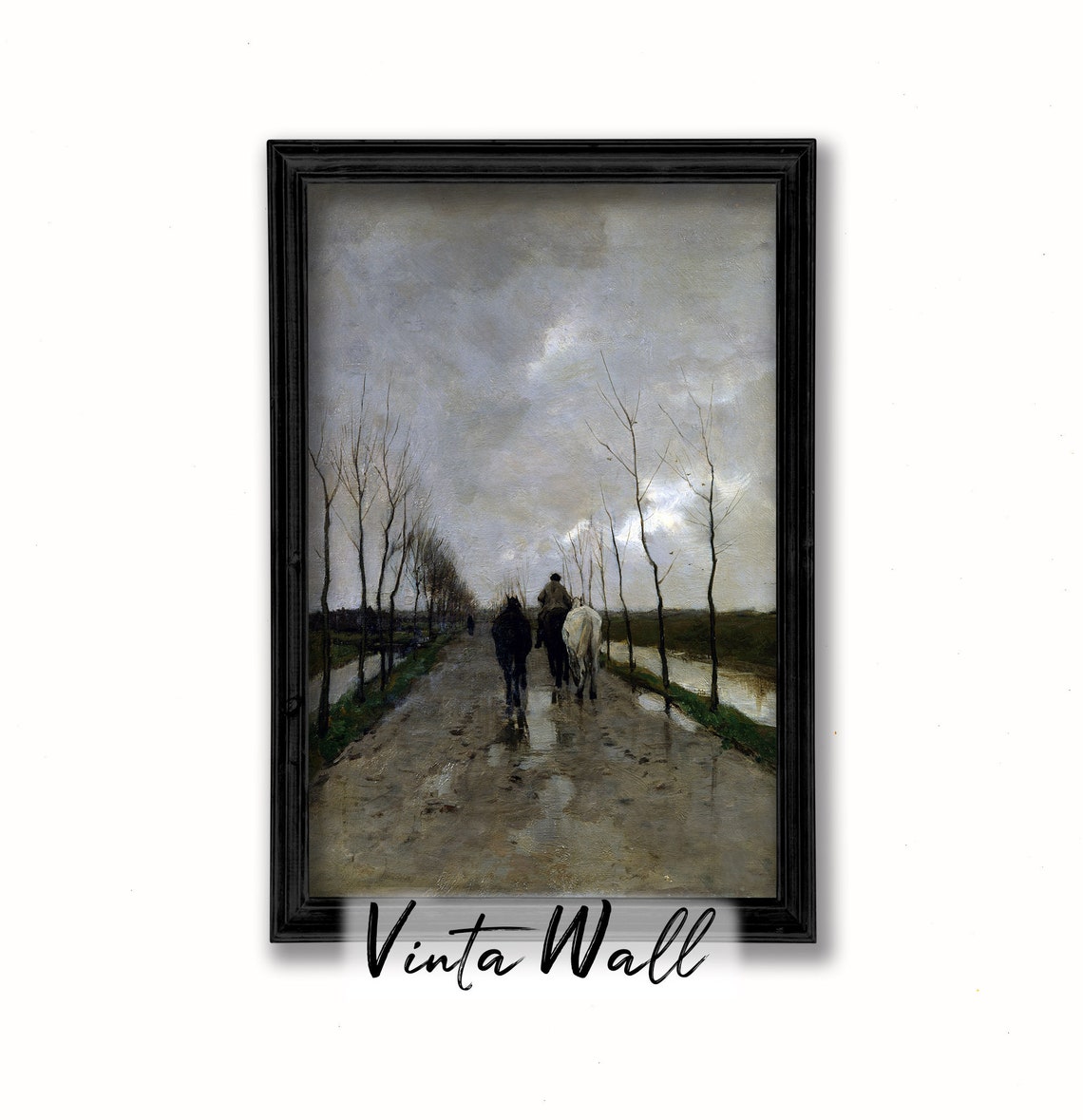Horse Riders on a Muddy Tree Lined Path Under a Cloudy Sky Poster - Image 4