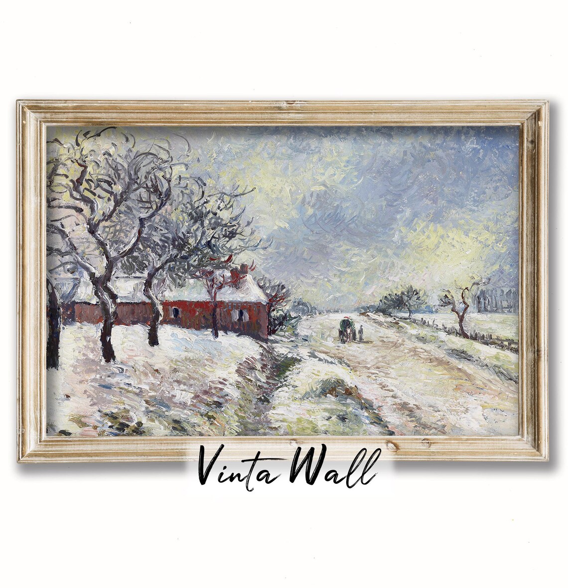 Red Farmhouse in Snow Impressionist Winter Landscape Painting Poster