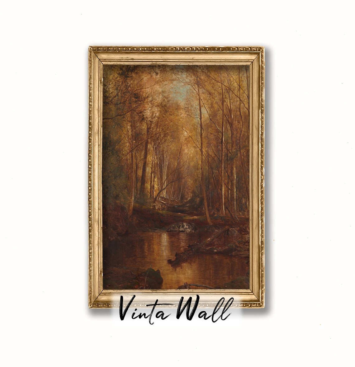 Autumn Forest Stream Vintage Oil Painting Moody Woodland Poster - Image 2