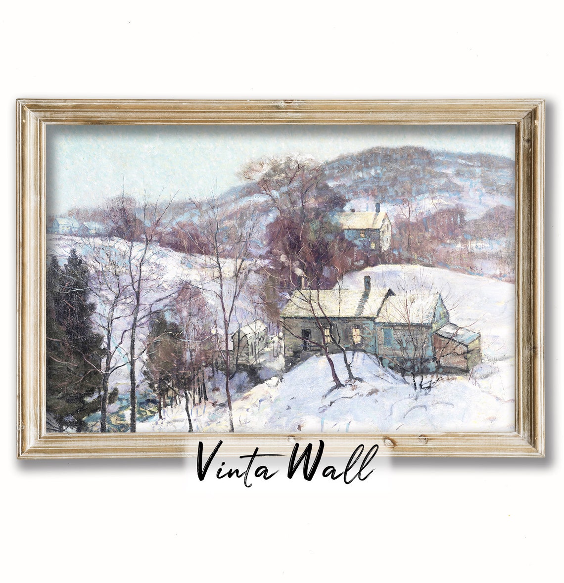 Snowy Village Among Winter Hills Impressionist Rustic Landscape Poster