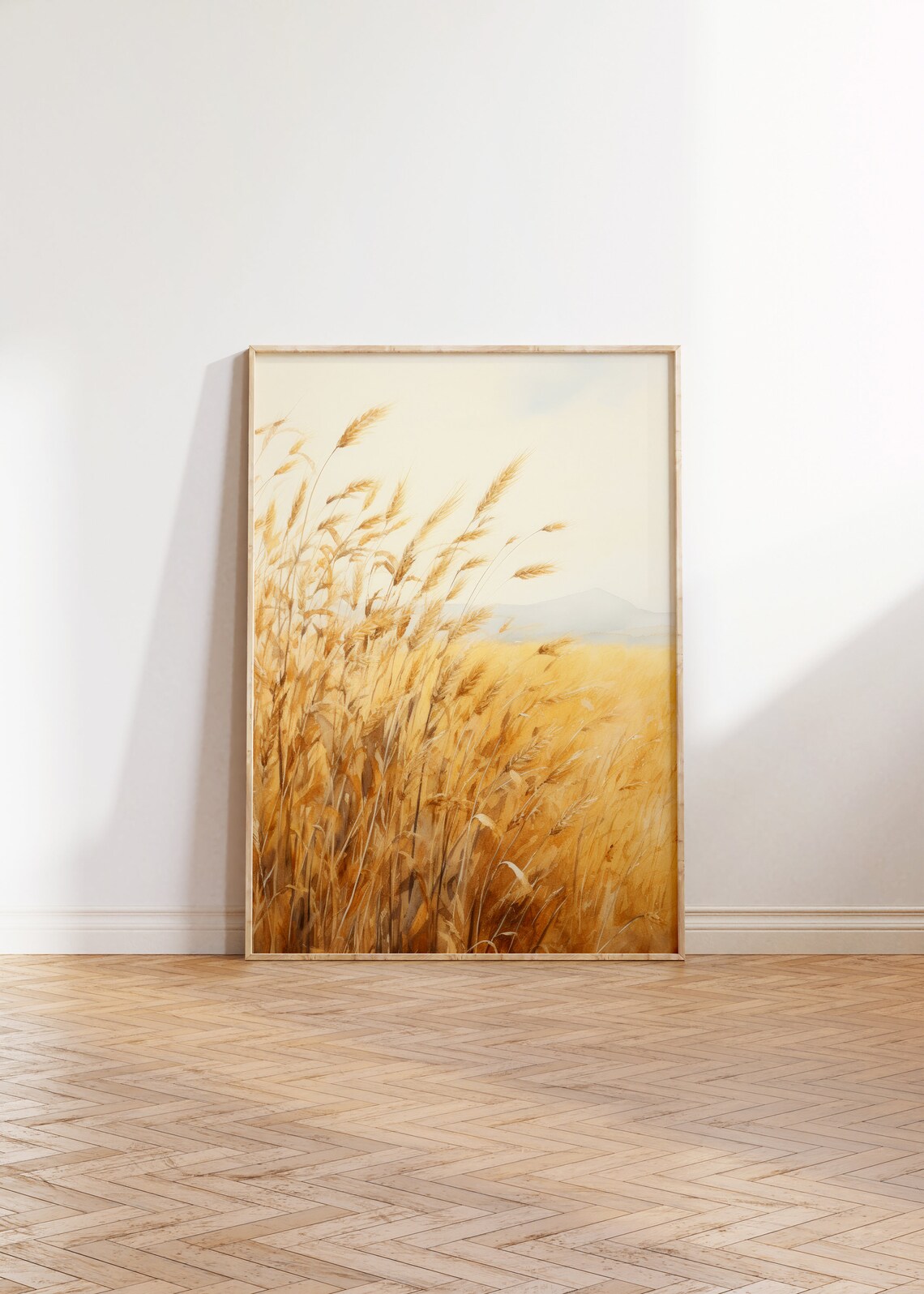 Golden Wheat Field At Sunrise Minimalist Watercolor Farmhouse Poster