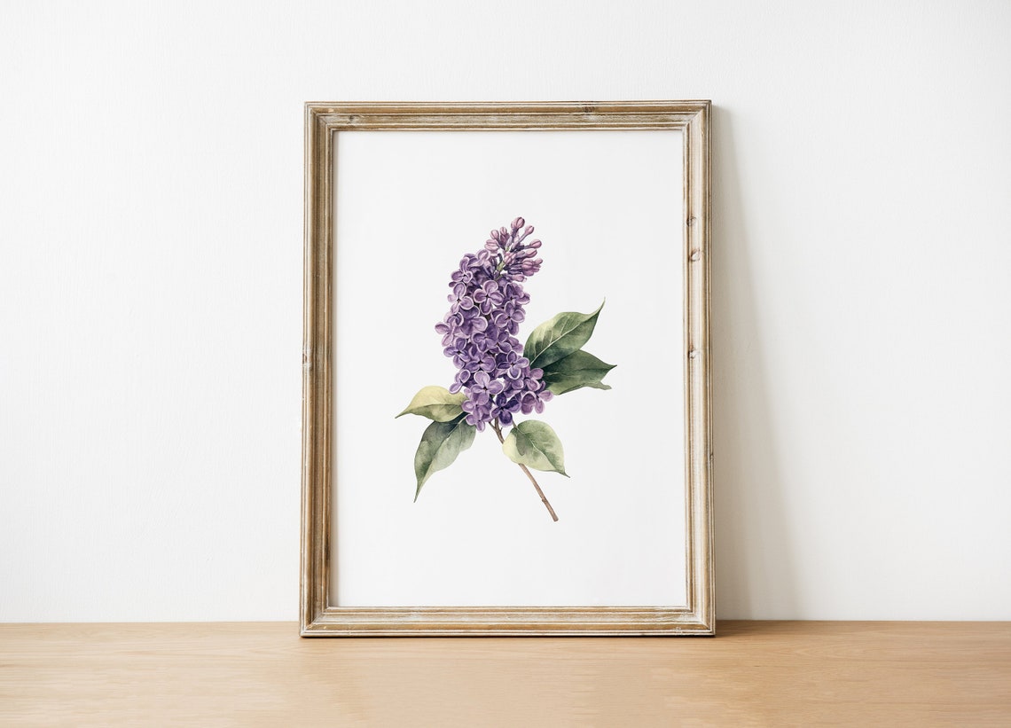 Purple Lilac Blossom Watercolor Botanical Poster for Spring Decor