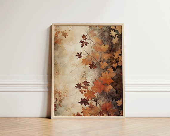 Autumn Leaves in Amber Tones Dreamy Watercolor Fall Wall Art