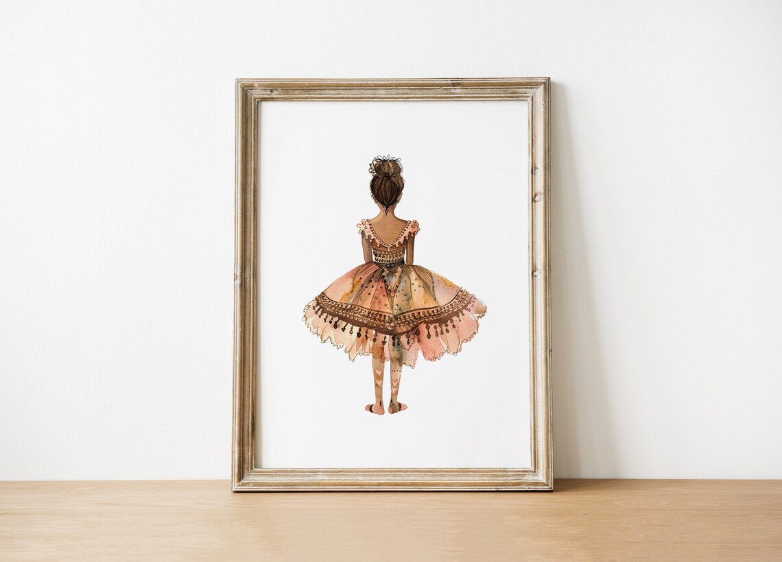 Whimsical Ballerina Pink Tutu From Behind Watercolor Girls Room Ballet Art Poster