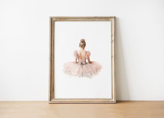 Ballerina Girl Pink Tutu Back View Watercolor Dance Art Poster