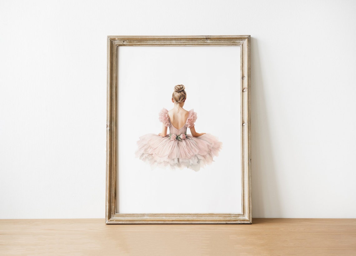 Ballerina Girl Pink Tutu Back View Watercolor Dance Art Poster