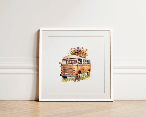 Nursery Decor School Bus Wall Art Construction Vehicle Print Kids Playroom