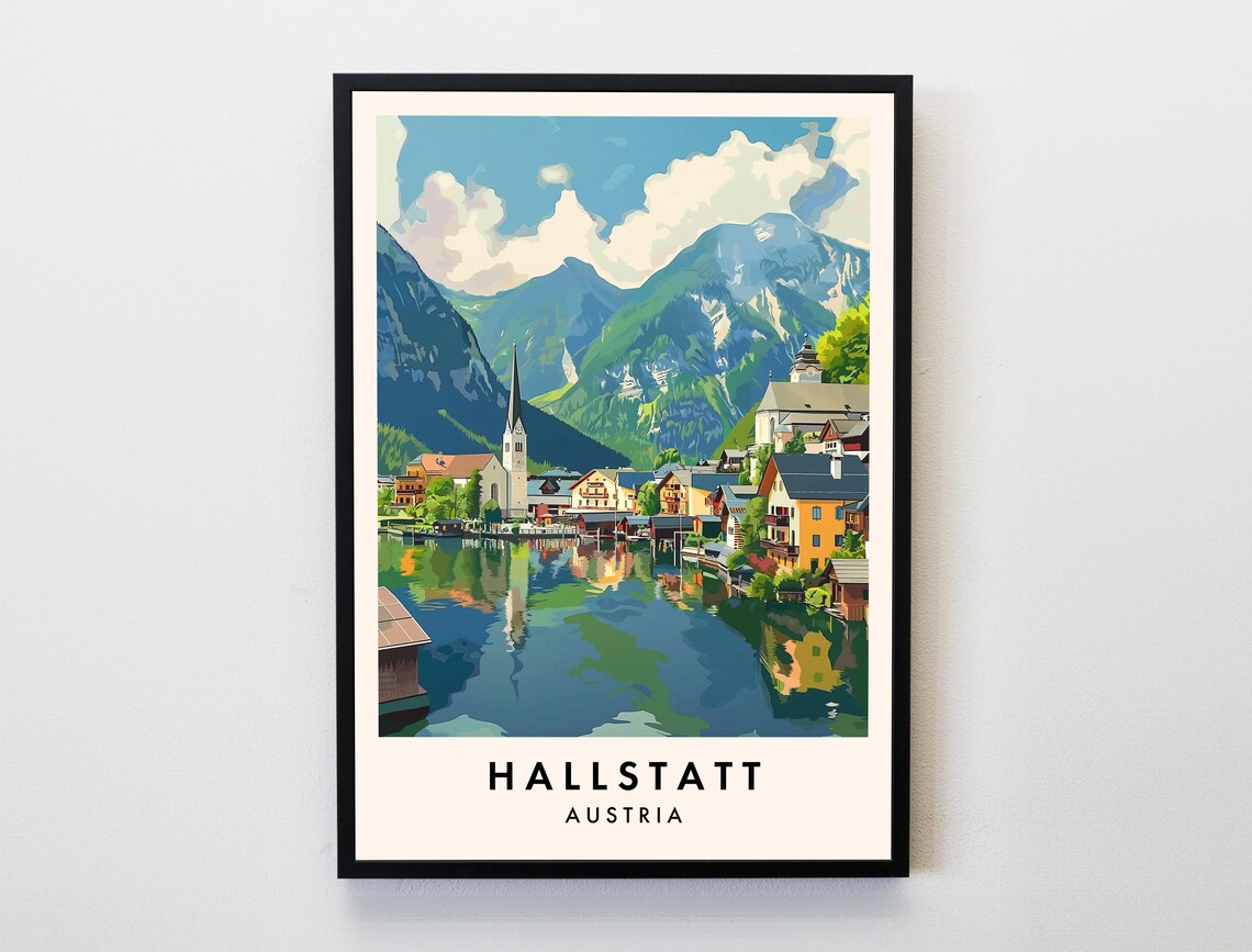 Hallstatt Travel Poster, Austria Home Decor