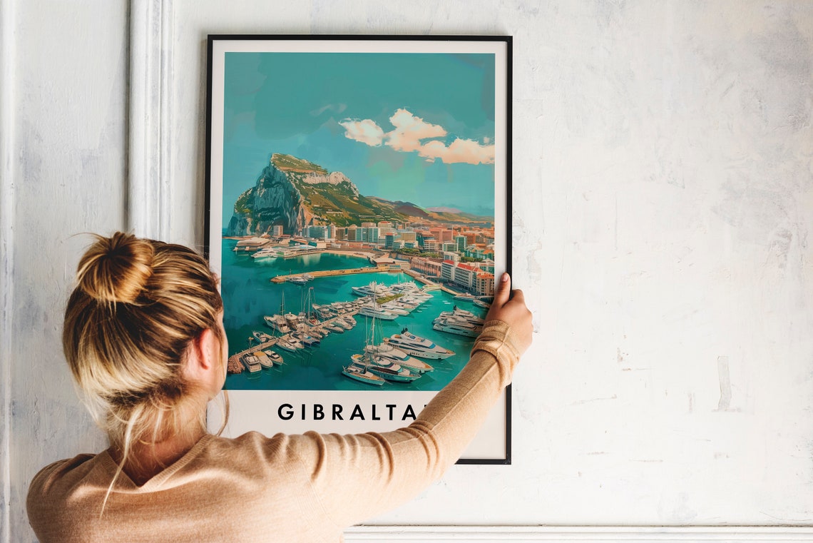 Gibraltar Vintage Travel Poster Rock Marina Harbor Yacht View - Image 2