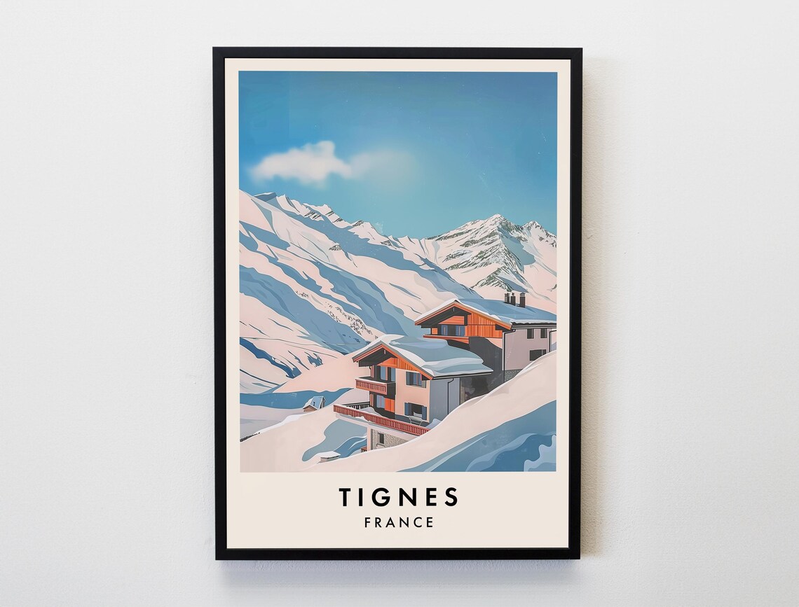 Tignes Travel Poster, French Alps Ski Print