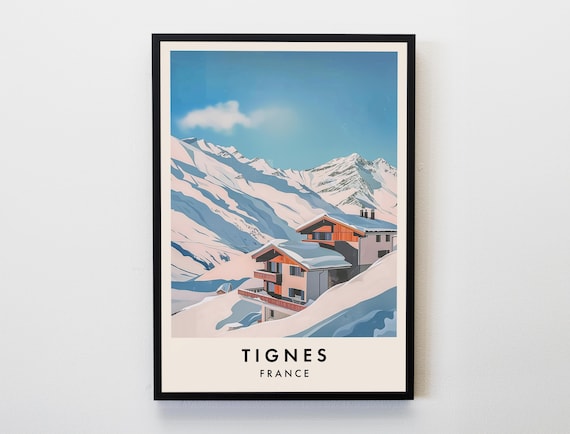 Tignes Travel Poster, French Alps Ski Print